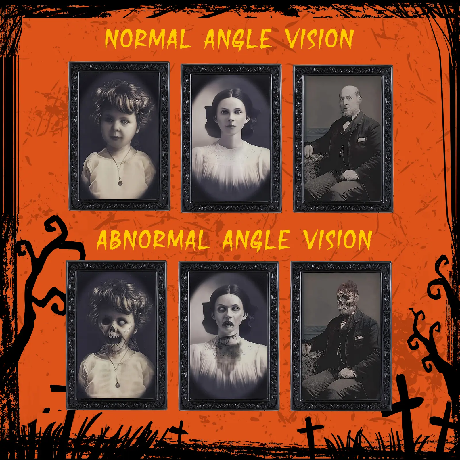 3D Changing Face Moving Picture Frame - Halloween Horror Portrait for Party and Home Decorations