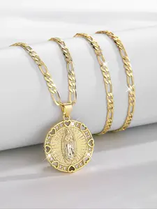 Fashionable Luxurious Virgin Guadalupe Charm Necklace, Round and Heart Pendants, Religious Jewelry for Women's Daily Wear and Holiday Gifts