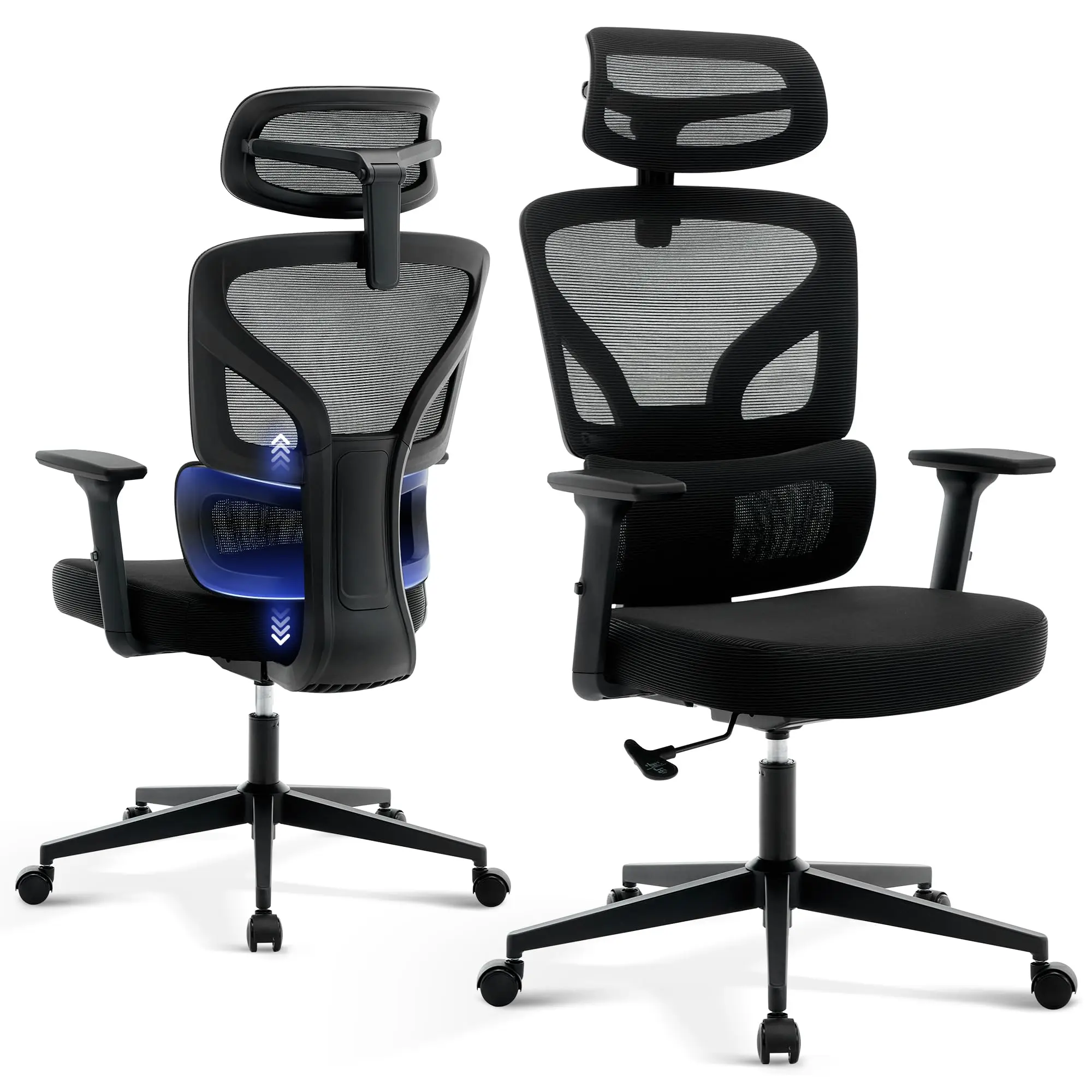 Garvee Ergonomic Gaming & Office Desk Chair for Adults - Adjustable Mesh Back, Lumbar Support, High Backrest, Headrest, Swivel Function for Office Desk, WFH Setup