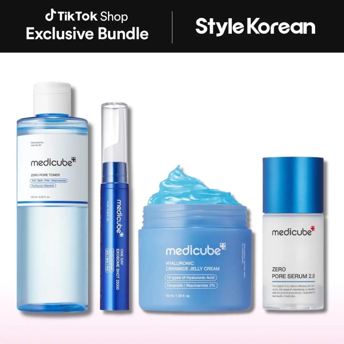 [Medicube] ZERO PORE 4-Step Pore Care Set | Complete Pore Care Routine | Jelly Cream, Exosome Shot Pore Ampoule, Zero Pore Toner, Zero Pore Serum