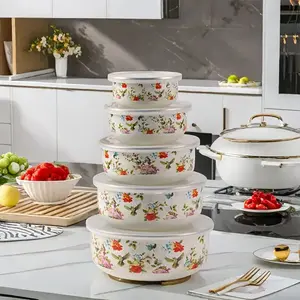 Enamel Meal Prep Containers 5-Pack, Multicolor Airtight Sealed Bowls with Lids, BPA-Free Leakproof Stackable Food Storage for School Camping Office Lunch, Dishwasher Safe Kitchen Gift