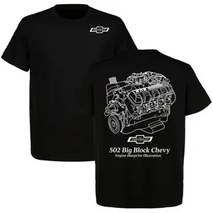 502 Big Block Chevy Engine Blueprint Illustration T-shirt – Detailed Muscle Car Design, Premium Cotton, Perfect for Chevy Fans & Engine Enthusiasts, Vintage Style