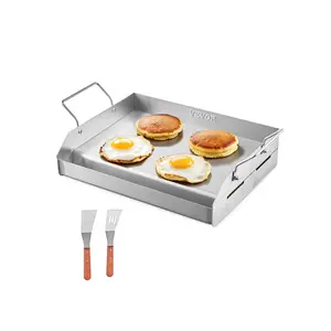 VEVOR Stainless Steel Griddle,  17x13 inch Universal Flat Top Rectangular Plate, Gas Grill Griddle for BBQ Grill, Teppanyaki, Portable Family Cookware with Handle, for Camping Tailgating Party