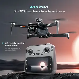 A16 PRO 2026 Professional GPS Drone with 3000m Remote Control 4.5 Inch Ultra Clear LCD Controller Brushless Motor Optical Flow Positioning Ultrasonic Altitude Hold Surround Flight One Click Return Christmas Gift