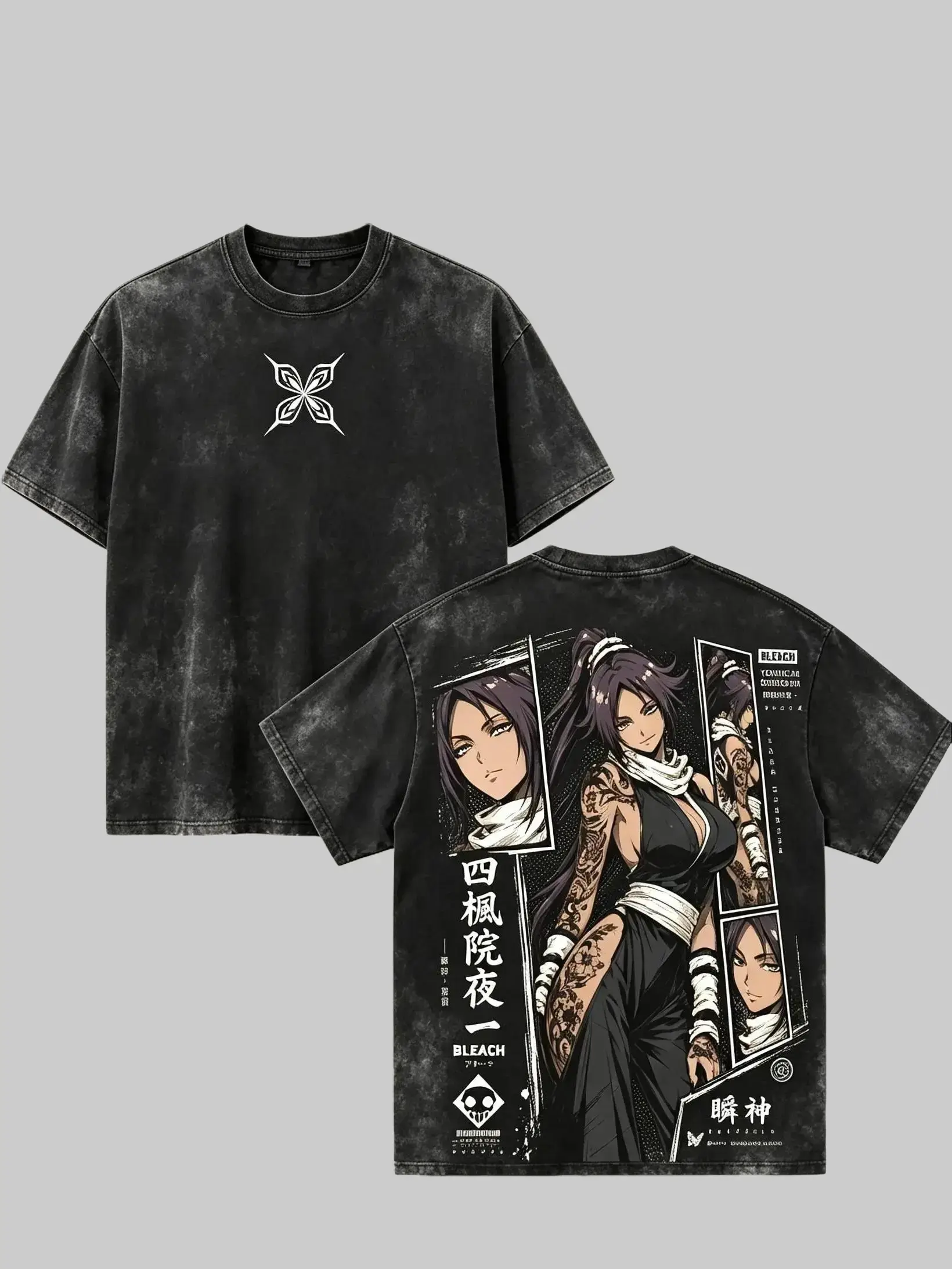 Yoruichi Shihōin Bleach Tee – Yoruichi Shihōin Vintage Washed T-Shirt, Japanese Irezumi Gothic Blackwork Tattoo Art, Flash Goddess Anime Manga Graphic Tee, Heavy Cotton Unisex Oversized Streetwear Top,funny shirts men,student shirt,symbol t-shirt