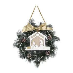 Young's Christmas Wreath with Nativity Scene LED Lights