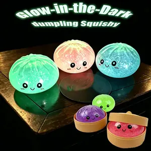 Expressive Dumpling Glow‑in‑the‑Dark Squishy - Blind Box, Mysecret Bun Fidget Toy, Soft TPR Material, Stress Relief, Unboxing Surprise, Random Style per Pack.Valentine's Day and Easter gifts, suitable for children to exchange gifts