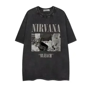 Nirva..na - Bleach Graphic Wash Tee: Comfort Colors Garment-Dyed Cotton T-Shirt