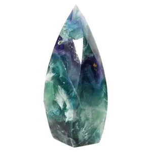 Rainbow Feather Fluorite Flame Large Pointed Tower Natural Crystal Healing Stone Colorful Fluorite Home Decor Figurine