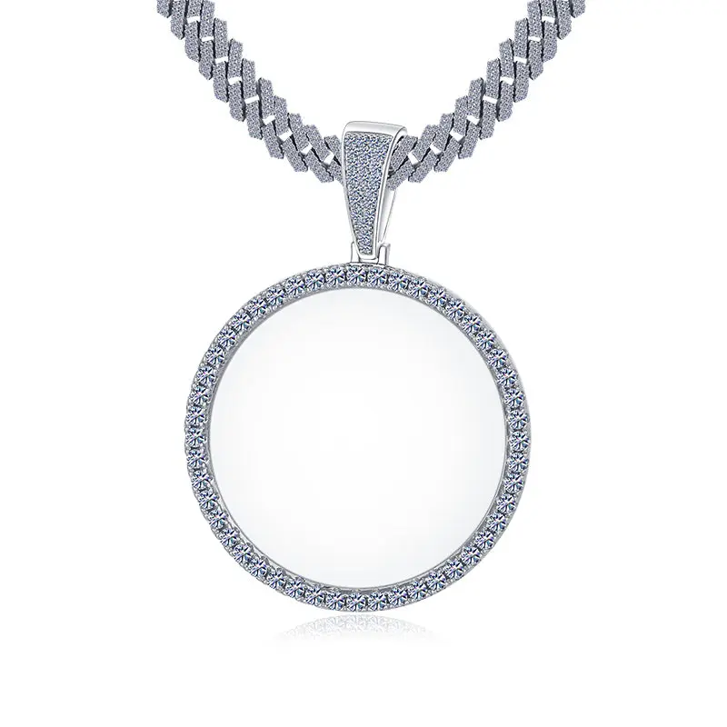 925 Sterling Silver Custom Photo Memory Pendant - Iced Out Micro Paved VVS1 Moissanite Gemstones, Tester-Passing, Unisex Casual Jewelry by Paradise Gems, No Warning Applicable
