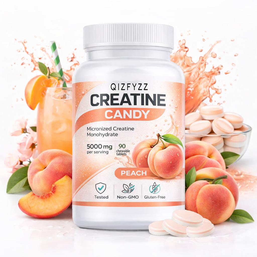 Creatine Chews 5000mg – Peach Flavor | Micronized Creatine Monohydrate, 90 Chewable Tablets | Energy, Strength & Workout Performance | No Mixing Required