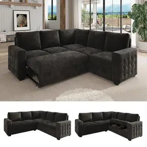 【3-4 Packages】86 Inch Sectional Sleeper Sofa, 5 Seat L Shaped Sleeper Sectional Couch with Pull Out Bed, Convertible Sofa Bed with Storage for Living Room, Apartment, Modular Cloud Couches