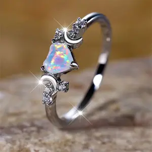 Midnight Solstice Copper New Love Moon Celestial Heart & Moon Opal Ring | Soft Mystic Statement Ring jewellery
