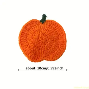 Handmade Crochet Pumpkin Coasters in Sets of 1, 4, Or 6 - Perfect for Autumn, Thanksgiving, And Halloween Table Decor. These Non-Slip, Absorbent, Heat-Resistant Mats Feature a Rustic Style, Ideal for Home Decoration, Festive Parties