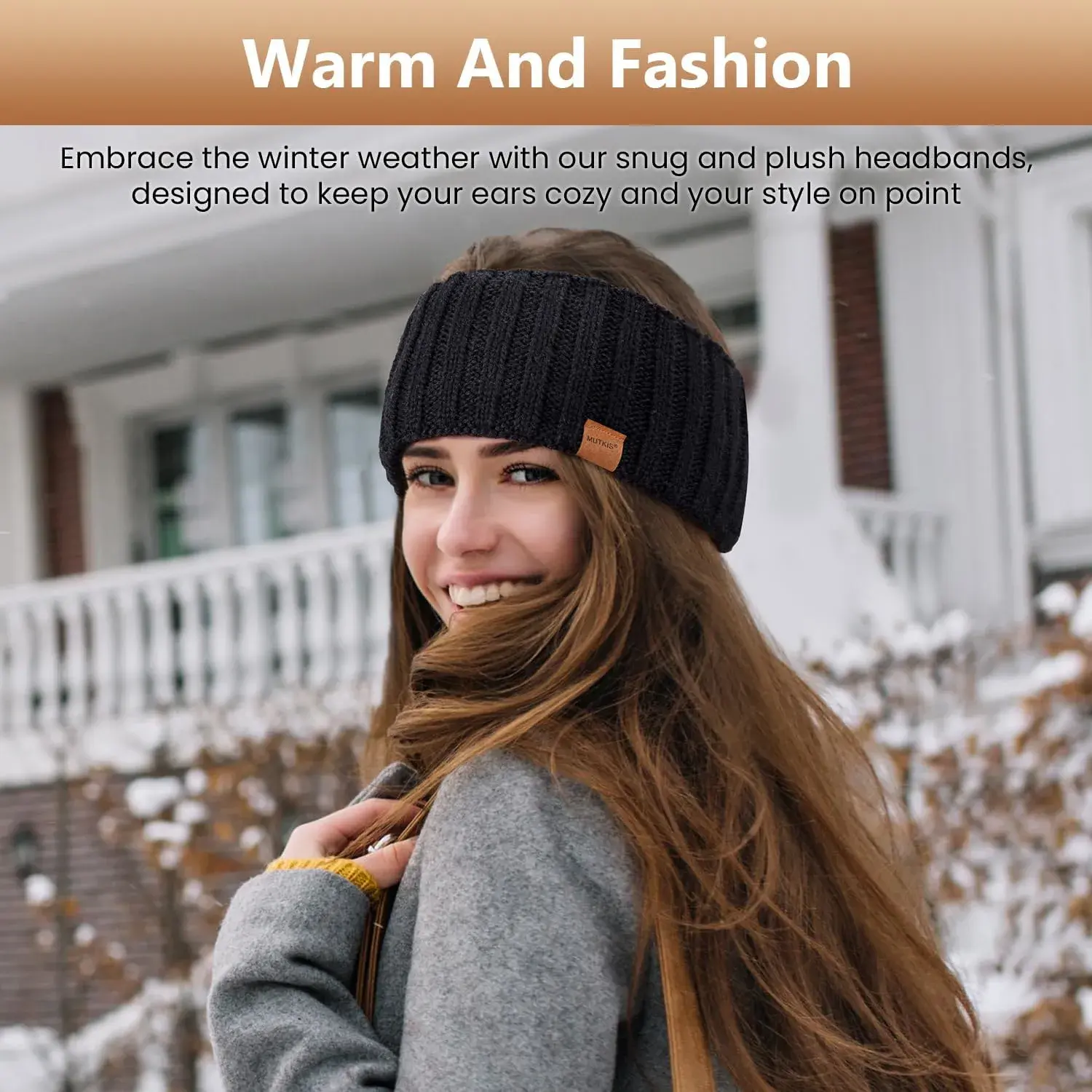Winter Headbands for Women Fleece Lined Cozy Ear Warmers Stylish Gift dazeni Winter Headbands for Women Cable Knit Ear Muffs With  main image 2