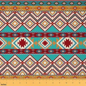 Feelyou Southwestern Style Upholstery Fabric, 1 yd, Geometric Tribal Native American Design, Waterproof Stripe-Line Textile for Sewing & Soft Furnishings