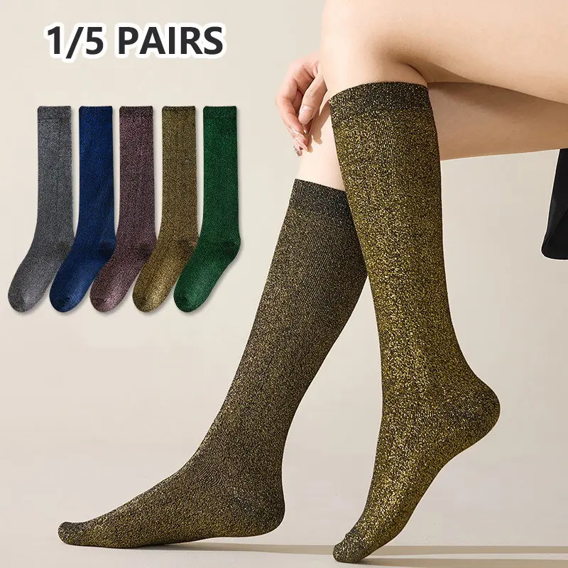 YYW1 Women's Polyester Above-Ankle Socks, Novelty Glitter Metallic Casual Socks, Bright Retro Flair Design, Ideal for Daily Use, 1/5 Pair