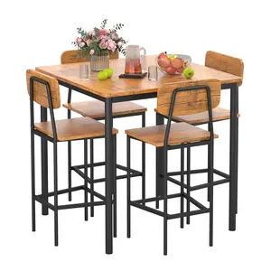 LHBcraft Solid Wood Furniture Table and Chair Set, 4-Seater Kitchen Table with Metal Frame, Compact Kitchen Table for Small Spaces, Apartments, Breakfast,Christmas gift