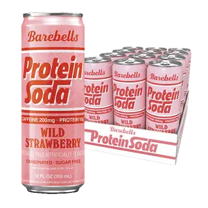 Barebells Protein Soda Wild Strawberry - 12 Count – 12 FL OZ (355 mL) - Protein Soda with 200mg Caffeine and 10g of Protein - On The Go Protein Refreshment