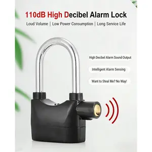 Alarmed Padlock, 110DB Heavy Duty Outdoor Stainless Steel Gate Alarm Lock with Three Keys, New Model with Dual Interchangeable Clasps for Wider Application, High Security Padlock for Garage, Shed, Fence and Storage Units