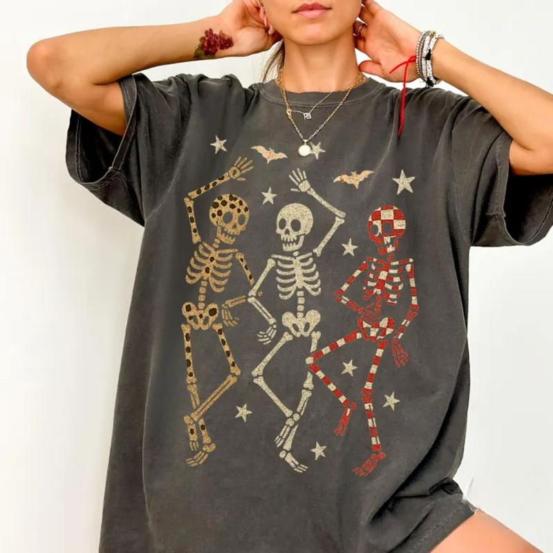 Comfort Colors Vintage Halloween Skeletons Dancing Tshirt, Retro Halloween Aesthetic, Women's Halloween Shirt, Spooky Season Skeleton Graphic Tee