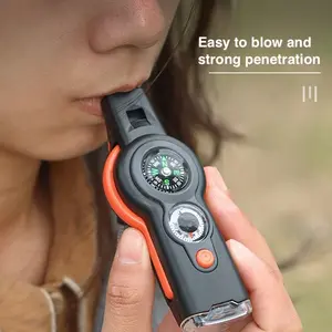 7-In-1 Multifunctional Survival Whistle, ABS Material Survival Tool with Compass, Magnifying Glass, Thermometer, Ideal for Camping, Hiking Emergency Use, Emergency Survival Gear, Outdoor Survival Kit