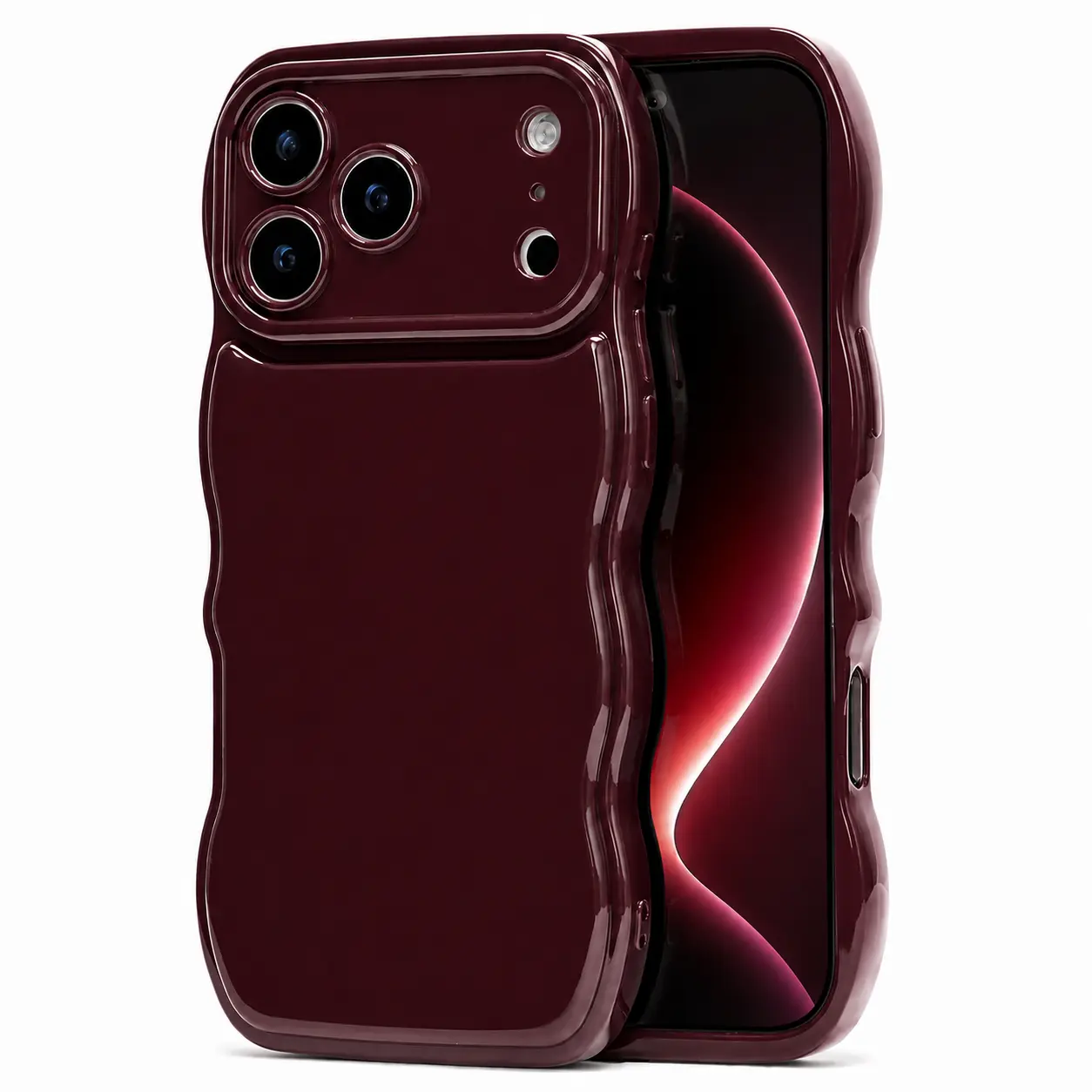Cute Wavy Phone Case for iPhone 17 16 15 14 13 Pro Max, Glossy Curly Wave Frame Soft Silicone Protective Cover, Slim Stylish Shockproof Case for Women Girls