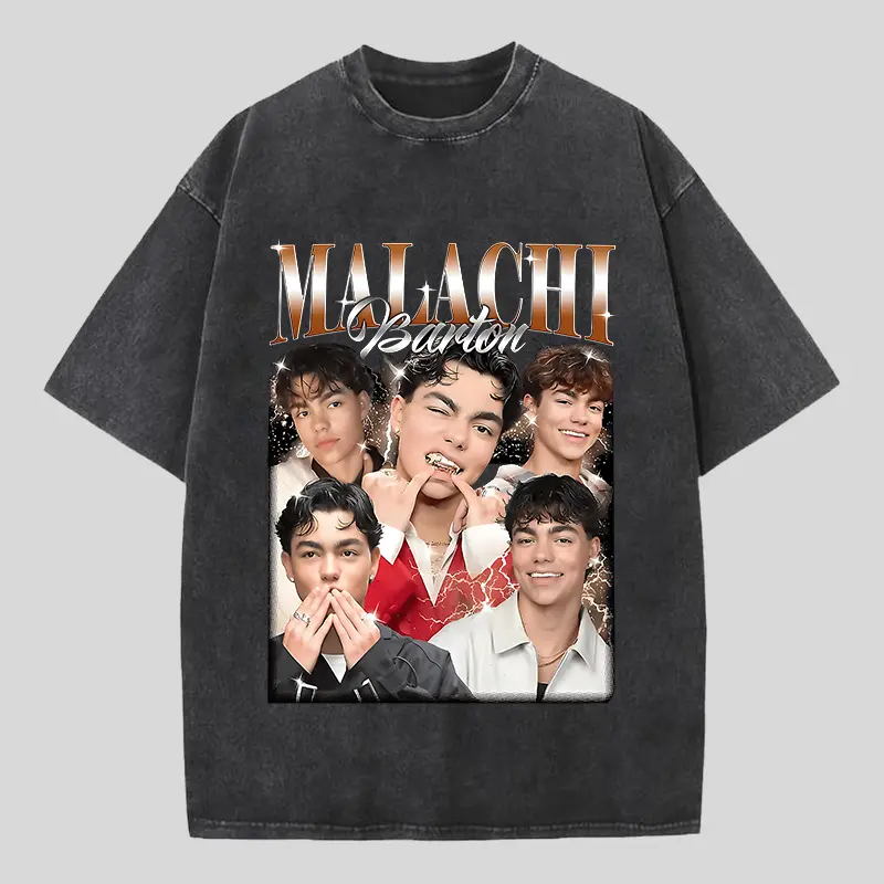 Malachi Barton Vintage Graphic Tee 100% Cotton Washed Oversized T-Shirt Retro Bootleg Rap Shirt Trendy Streetwear Y2K Aesthetic Top