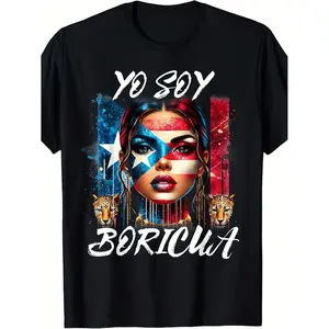 Puerto Rican Women Shirt I Am Boricua Puerto Rico Flag Graphic Tee for Both Men and Women Summer Short Sleeve Printed T Shirt Made of Pure Fabric