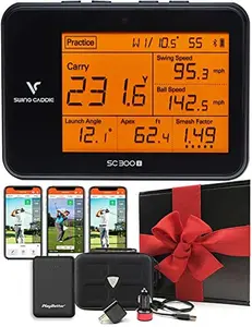 PlayBetter Swing Caddie SC300i Golf Launch Monitor Gift Box Bundle Portable Charger, Car/Wall Adapters, & Voice Caddie Case | Measures Carry/Total Distance, Smash Factor, Apex, Ball Speed, & More