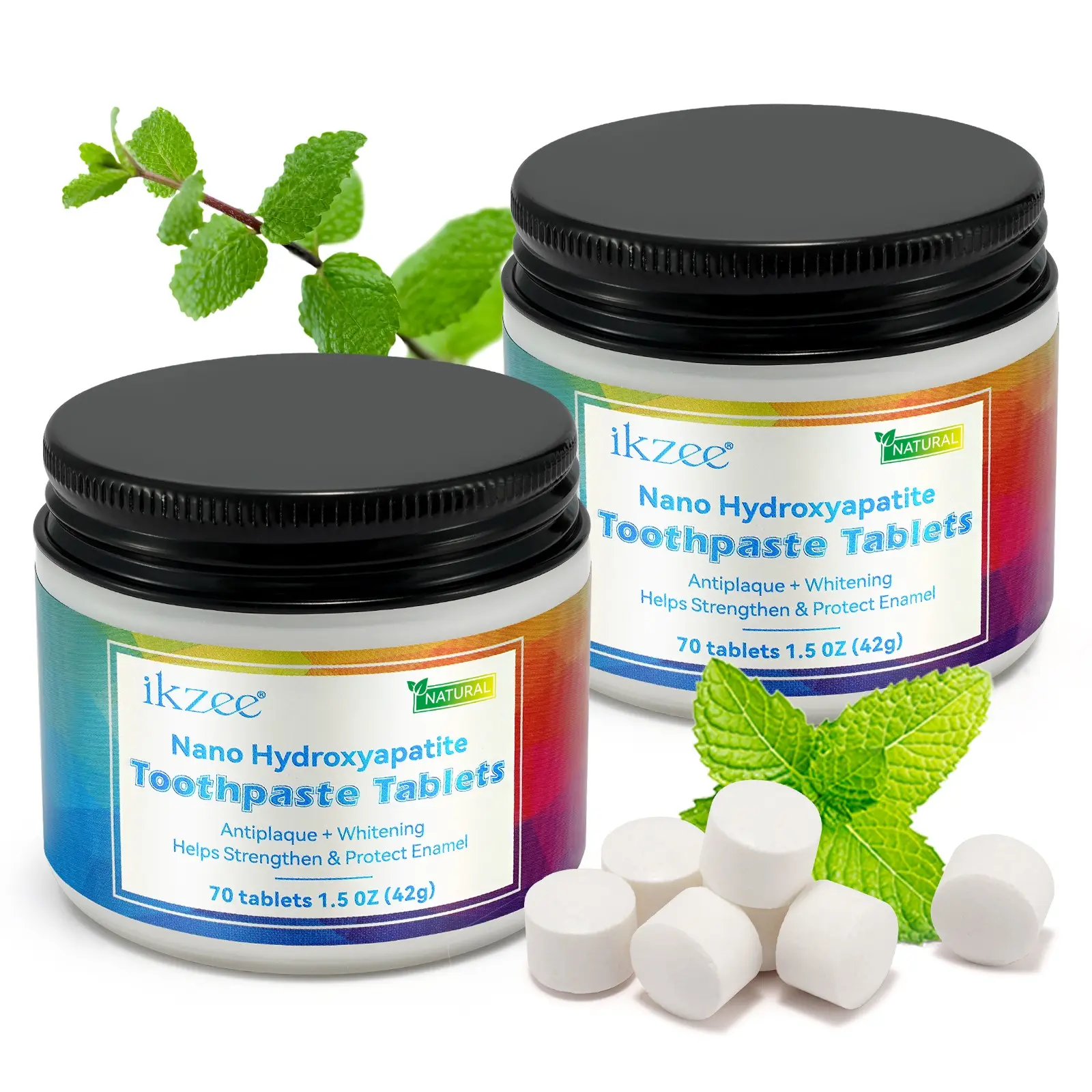 Ikzee Solid Remineralizing Dental Care Toothpaste Tablets 70/140 (non-Harmful Ingredients), Contains Nanohydroxyapatite & Fluoride, No Plastic Packaging, Eco-Friendly Portable, Natural Toothpaste Alternative, Non Toxic Toothpaste