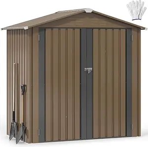 YITAHOME 6x4ft Metal Outdoor Storage Shed, Waterproof Tool Shed Heavy-Duty Storage Unit with Lockable Door and Vents, Ideal for Bicycles, Tools, Lawnmowers, Backyards, Patios, Lawns - Brown