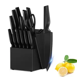 Kitchen Knife Set with Sharpener, 14pcs/set High Carbon Stainless Steel Cutting Knife Block Set with Ergonomic Handles, Knife Sets for Home Use Utensils