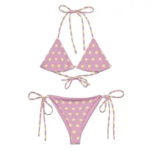 Pink Polka Dots , Bikini Printed Bikini 90s 80s, Triangle Bikini