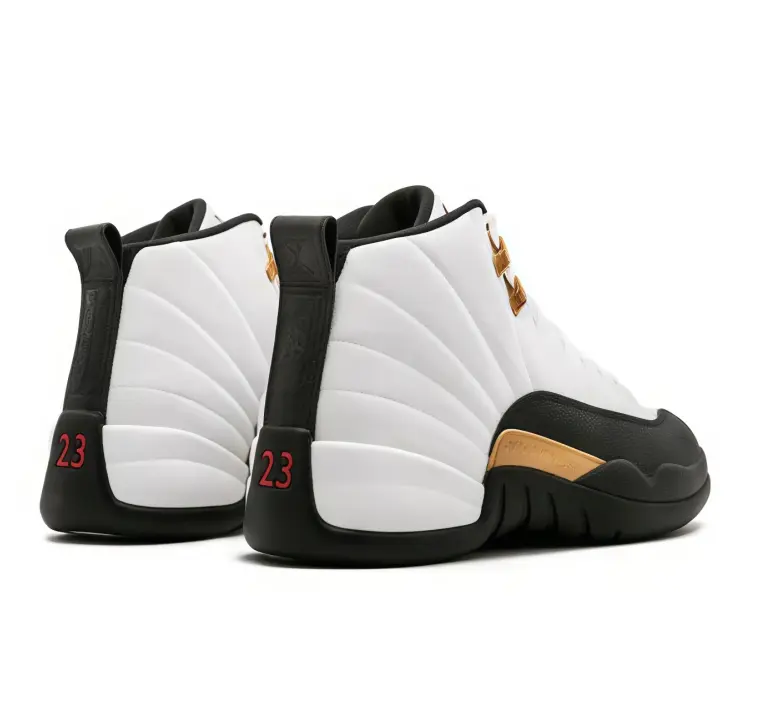 Creamy white pebbled smooth leather high-top retro basketball sneakers featuring scuff-proof dual-tone black white layered rubber outsoles with warm tan gold rubber trim accents, tear-resistant sweat-wicking soft pebbled smooth leather construction