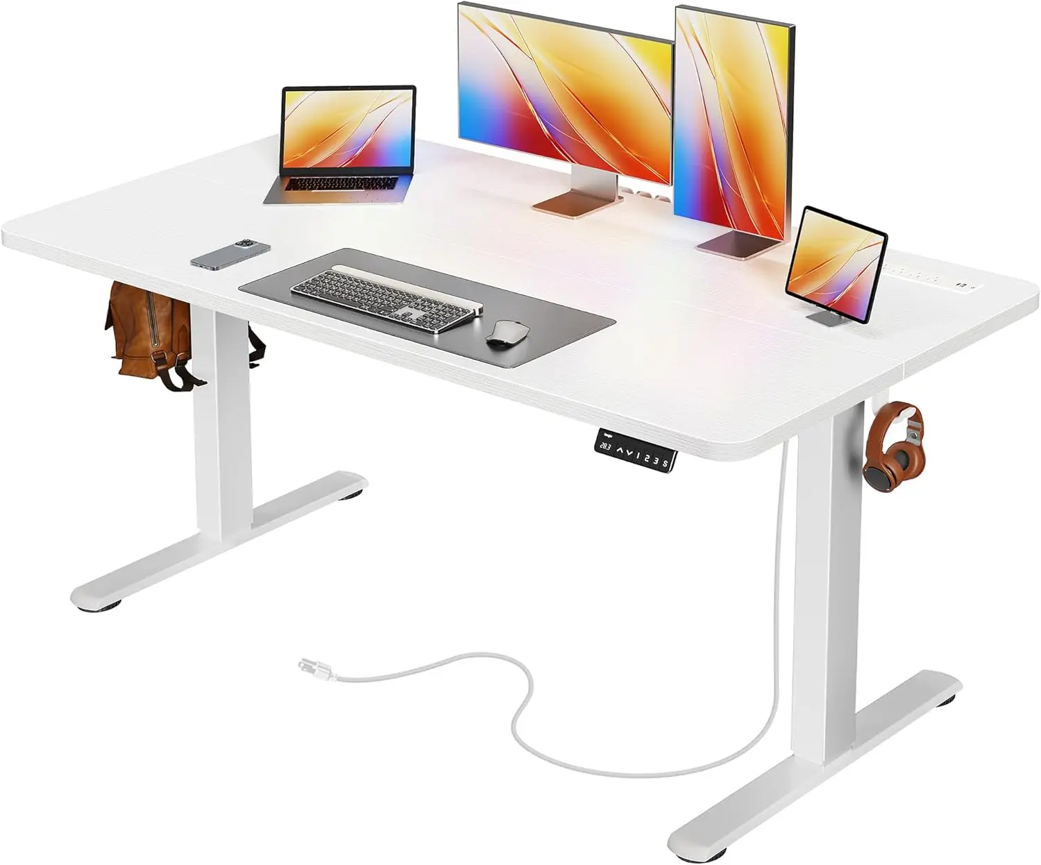 YoYo Casa Electric Standing Desk 55 x 24 Inch Height Adjustable Sit Stand Desk for Home Office with 4 Preset Memory Spacious Work Surface Stable White Steel Frame