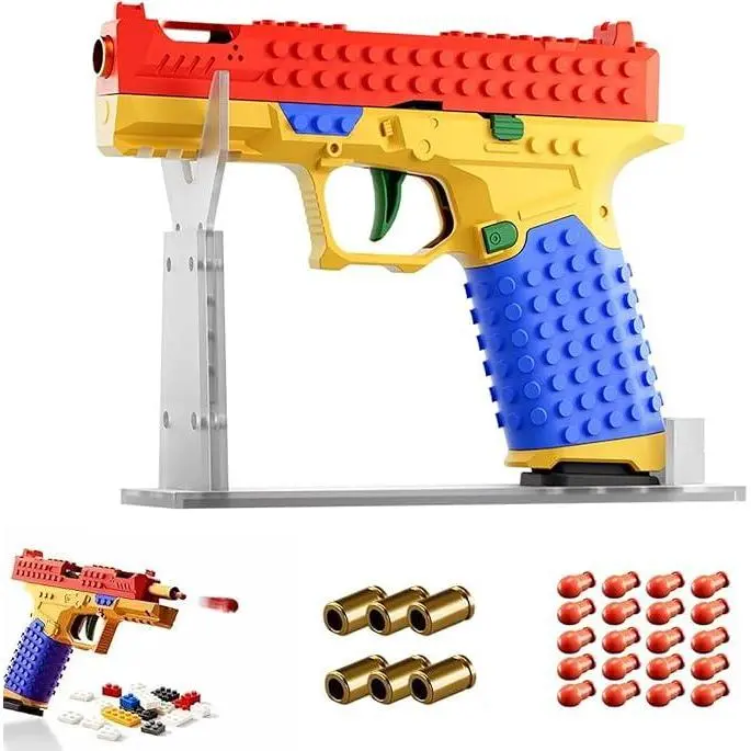 Funny Tactical DIY Building Blocks Handle Set with Display Stand, Bonding and Teamwork Parent-Child Assembly Toy for Children and Adults, Encourages Creativity Educational Motor Skills Gift (Red/Yellow/Blue), Birthday, None