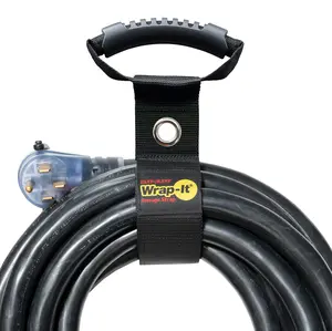 Easy-Carry Wrap-It Storage Strap - 22" Black with Grommet - Extension Cord Holder Organizer for Garden Hose Storage Cord Straps