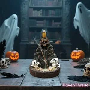 1pc Skull Mountain Backflow Incense Burner, Includes Box of Incense Sticks and Backflow Incense Cones, Creative Home Decor for Halloween, Eye-Catching Decorative Piece, Fragrance, Perfume