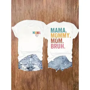 Mother's Day Special: Women's Casual Short Sleeve T-Shirt with Colorful 'MAMA. MOMMY. MOM. BRUH.' Print - Round Neck, Perfect for Spring & Summer, Mother's Day Gifts for Mom