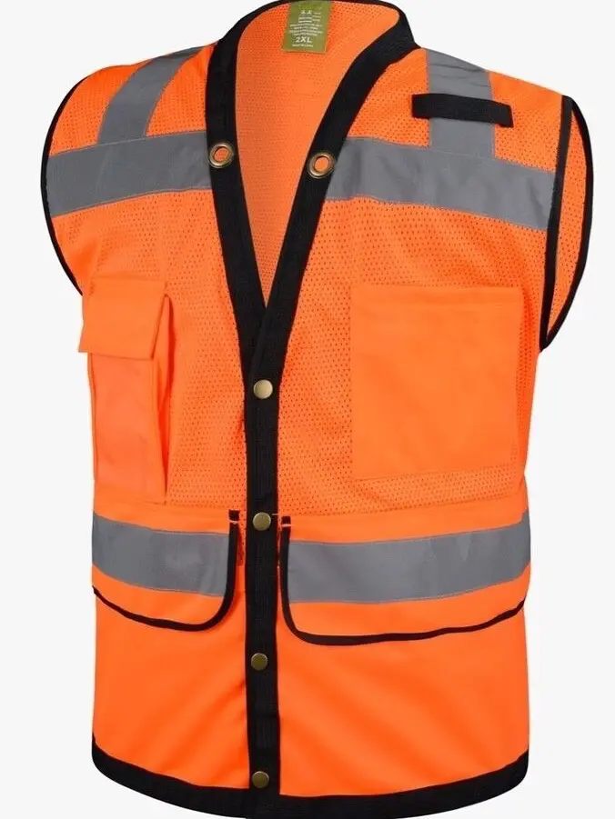 Orange Class 2 Heavy Duty Surveyor Safety Vest High Visibility Durable Material for Surveyors Construction Workers