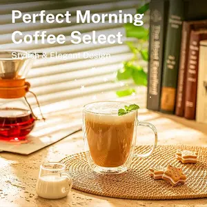 Sweese Double Walled Coffee Mugs - 12.5 oz Clear Coffee Mugs, Glass, Set of 4, Perfect for Cappu... Drinkware Round