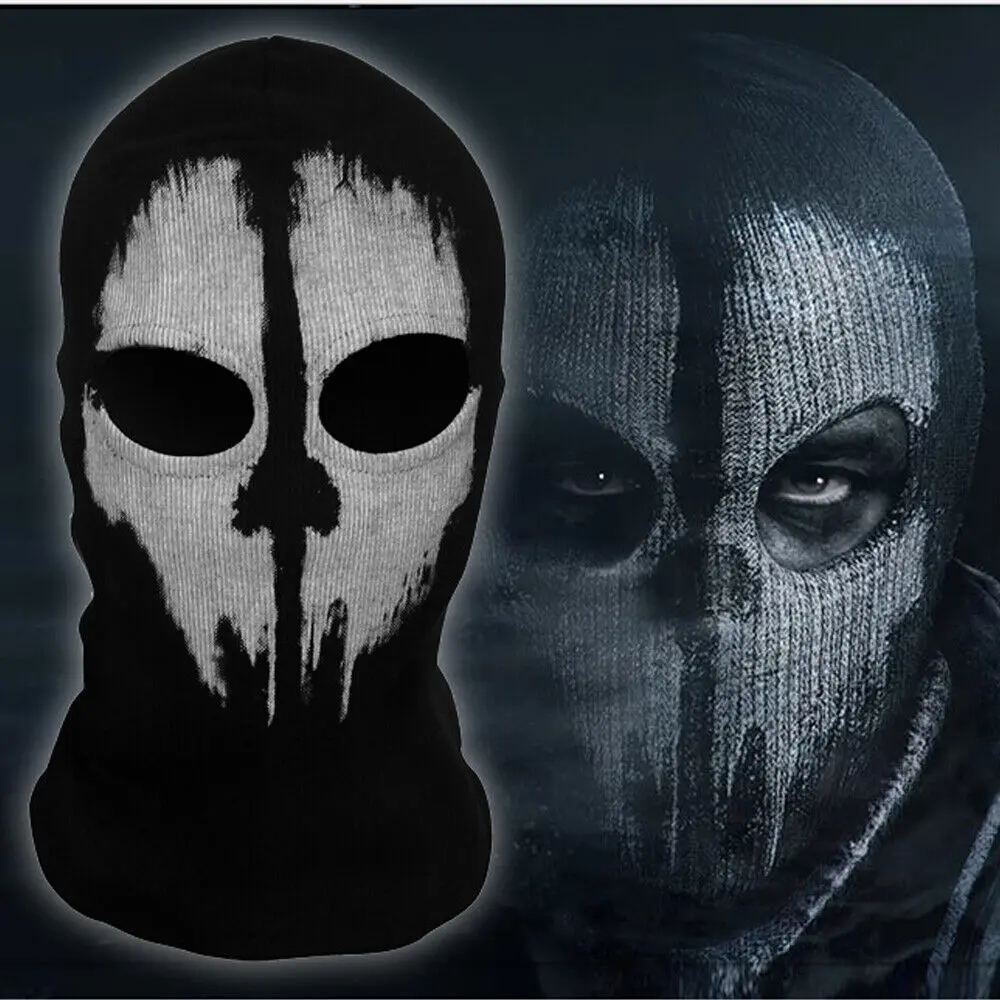 Windproof Balaclava 2-Hole Full Face Protective Gear, Halloween Ghost Skull Design Ski Mask, Multi-Use for Ski, Motorcycle Helmet Hood, Ski Masks