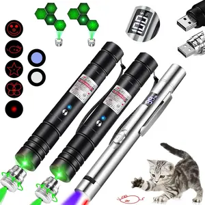 3-Piece USB Rechargeable Pet Laser Toy Set, Digital Silver Color Laser Pointer with 5 Adjustable Modes, Cat Training & Outdoor Play