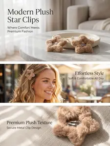 1pc Coffee Brown Plush Star Hair Clip, Strong Grip Non-Slip Five-Pointed Star Hair Barrette, Cute Fashion Hair Accessory for Daily Wear & Gifting