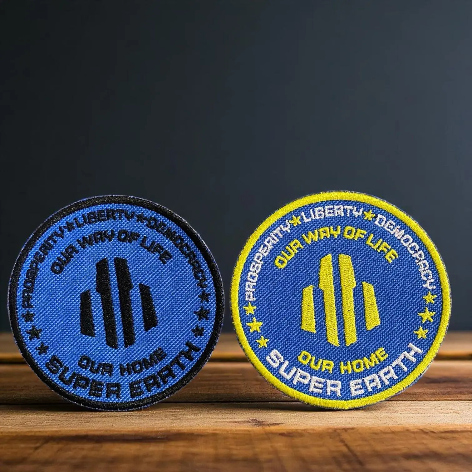 Super Earth Emblem Morale Patch - 3.53in Round Geometric Embroidery Design Patch with Tower/Star Details - Durable, Crisp Finish - Iron-On,Sew-On,Hook Backings - 2-Color Options for Jackets,Bags, Machine Embroidery