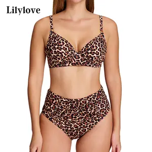 Lilylove Tummy Control Bikini Sets Underwired Ruched 2 Piece Swimsuits High Waisted Summer Swimming Clothing Beach Water Sports Swimwear Women's Two Piece Bathing Suit