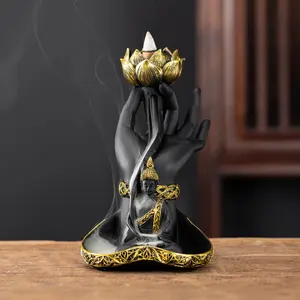 Multi-Functional Zen Decor Piece, Gold Luxury Buddha Head Incense Burner, Lotus Shape Cloud Design, Stable Base Included