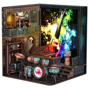 ETKVR CH04 Exploding Notes Book Nook Kit, DIY 3D Wooden Puzzle Booknook Bookend Miniature Bookshelf Insert Model Building