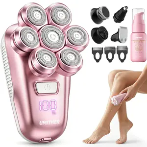Electric Shaver for Women & Men, Multifunctional Electric Razor with 7D Magnetic Shaver Heads, Wet Dry Waterproof Trimmer Kit, Body Hair Trimmer, Head Shavers for Bald Men, Nose Ear Hair Trimmer, USB Rechargeable Clippers, Pink, Black, Purple